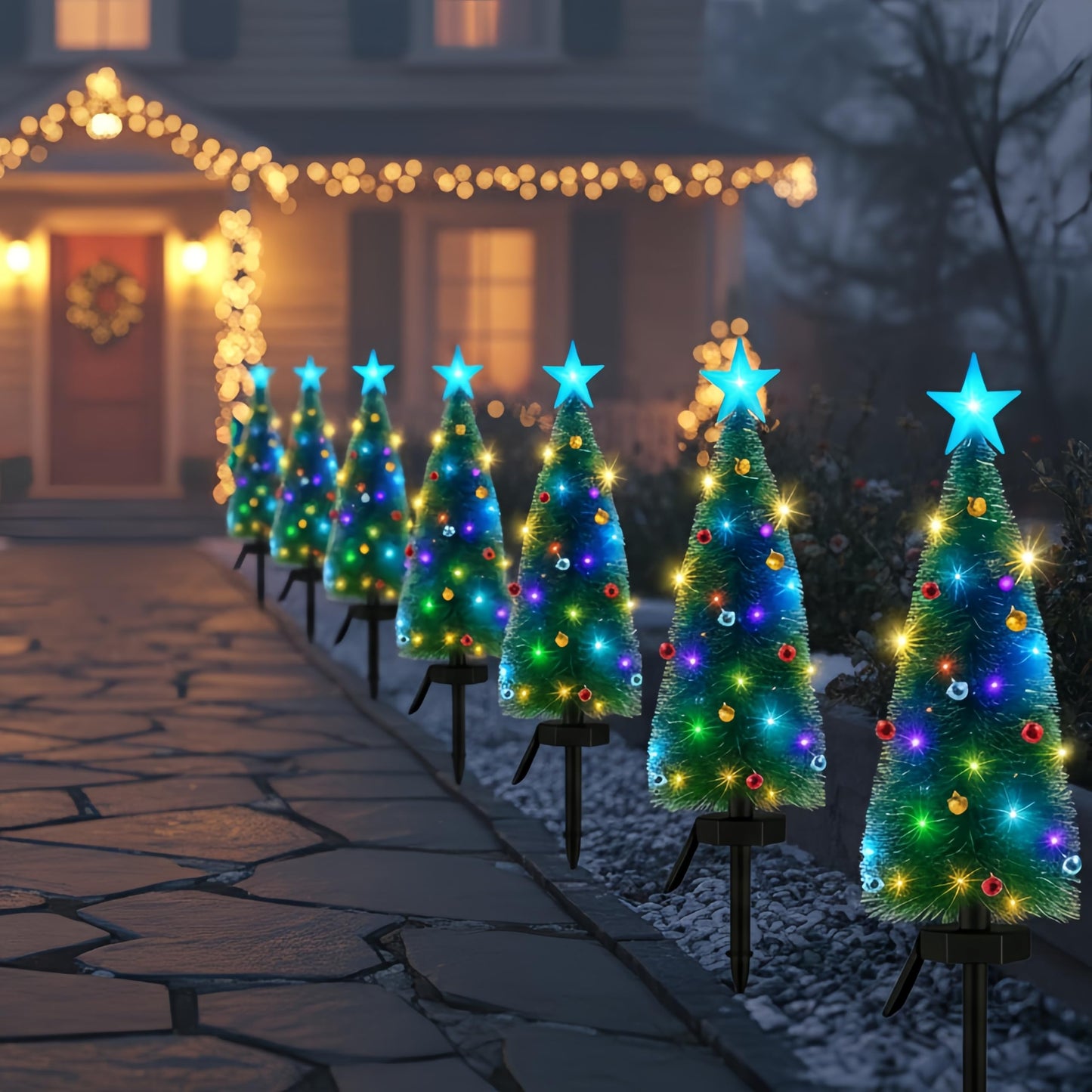 Solar Christmas Tree Outdoor Christmas Decorations, Small Xmas Tree Lights with 24 Mini Bells & 1 DIY Big Bell,Waterproof Solar Christmas Lights for Yard Front Porch Pathway Grave Cemetery Decor