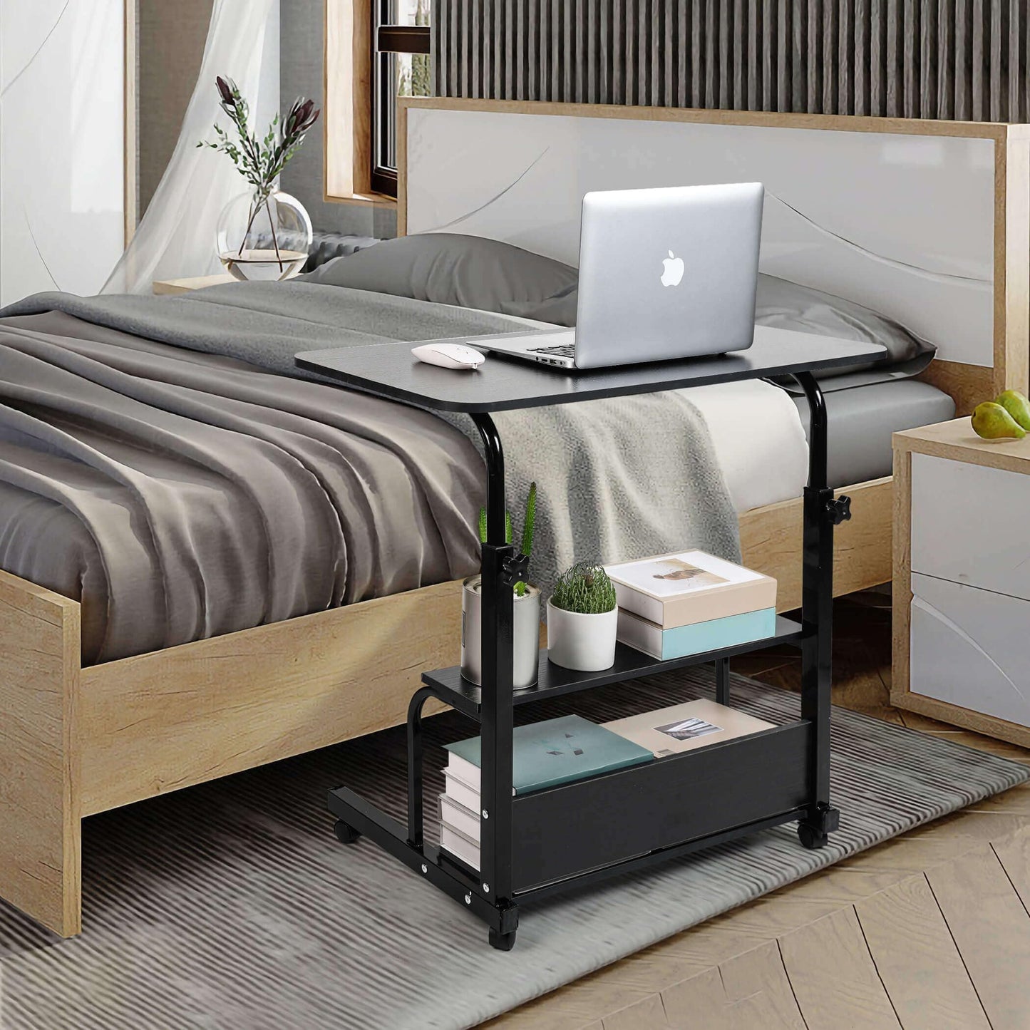 Adjustable Height Mobile Computer Desk for Small Space Rolling Writing with Wheels Corner Home Office Study Portable Bedrooms Work Desk Standing Desk Sizes 31.5X15.7 Inches Black C