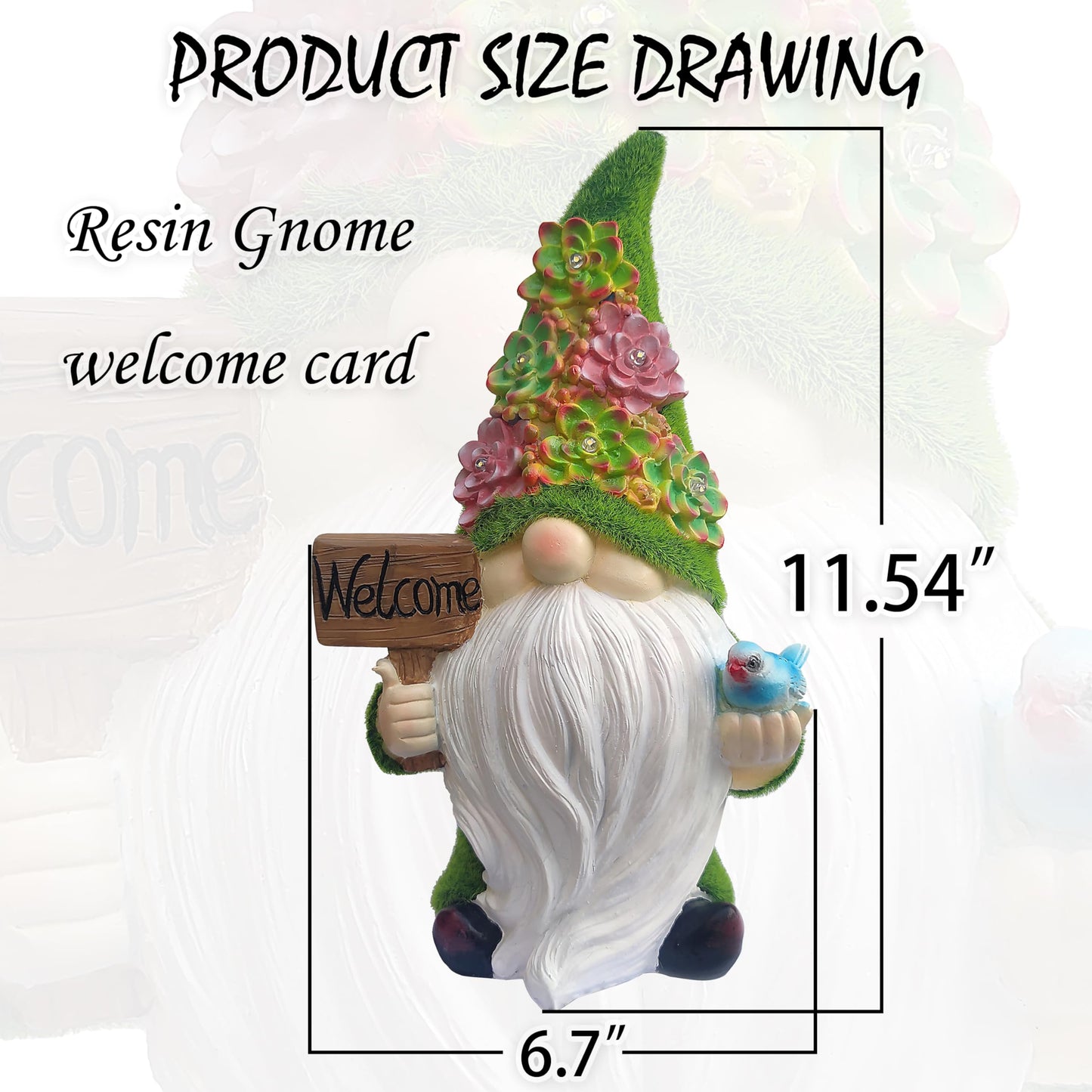 VIOYOUNS Solar Gnomes Garden Statues,Resin Gnome Figurine Holding Welcome Card and Bird with Solar Lights, Outdoor Gnomes Decorations for Yard Patio Lawn Porch, Garden Gifts