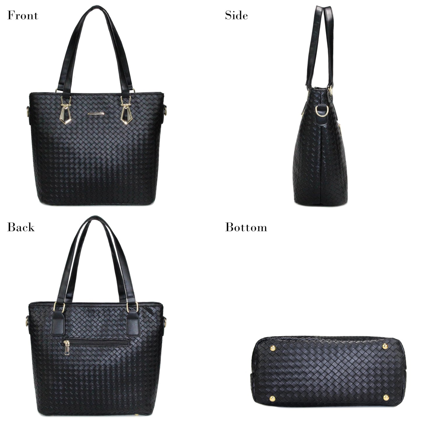 OTMIPIML Purses and Handbags for Women Synthetic Leather Tote Crossbody Bags Satchel Purses Set 6pcs (4A-Black-woven)