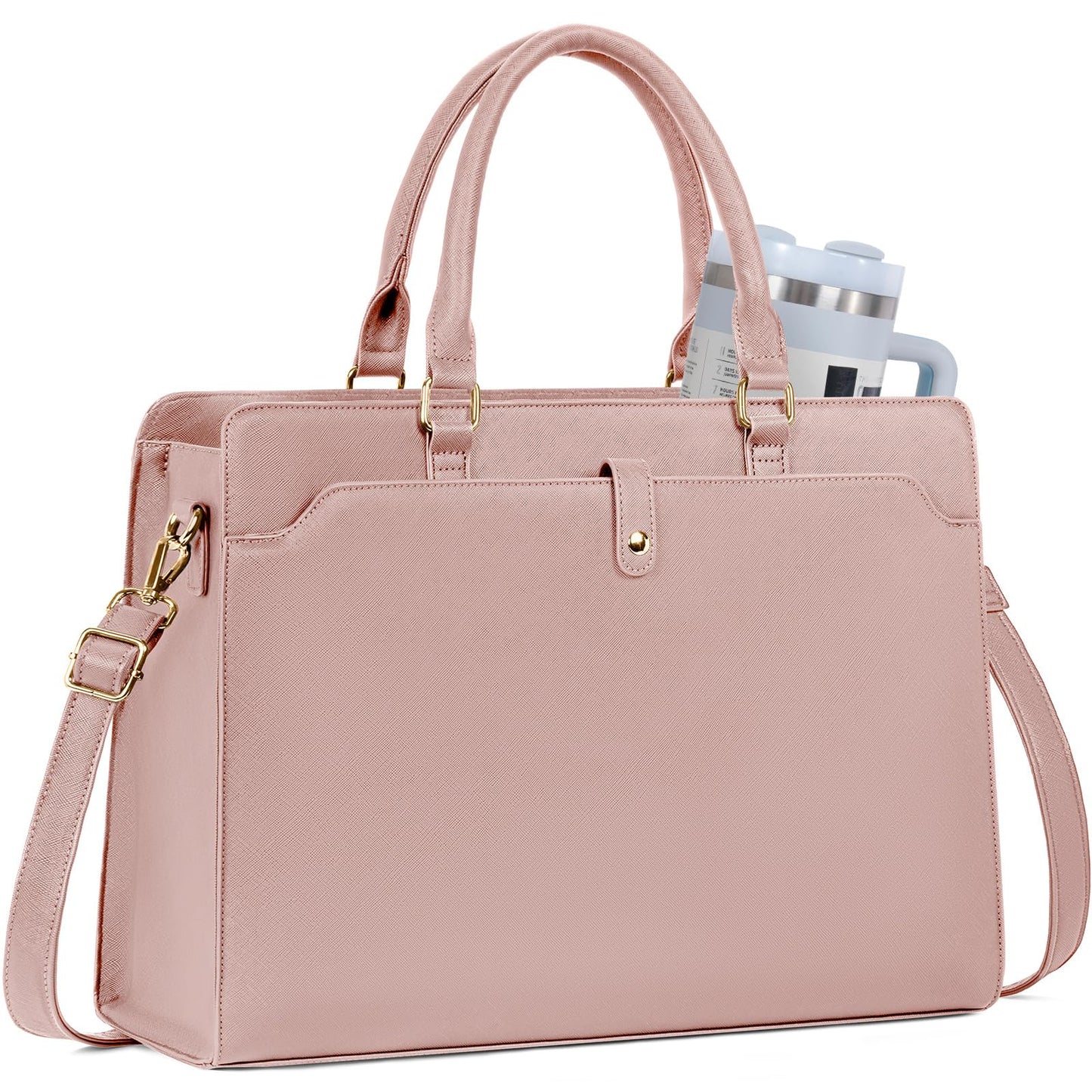 GMAK Laptop Tote Bag for Women, 15.6 Inch Leather Computer Bags Lightweight Business Office Work Briefcase Large Capacity Waterproof Handbag for Daily Commute Travel Work, Pink