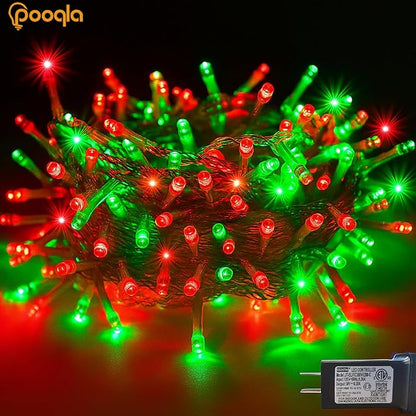 Red and Green Christmas String Lights, 66 ft 200 LED Christmas Lights Plug in, Indoor Outdoor Connectable 8 Modes Twinkle Fairy String Lights for Xmas Tree Wedding Bedroom Party, Clear Wire