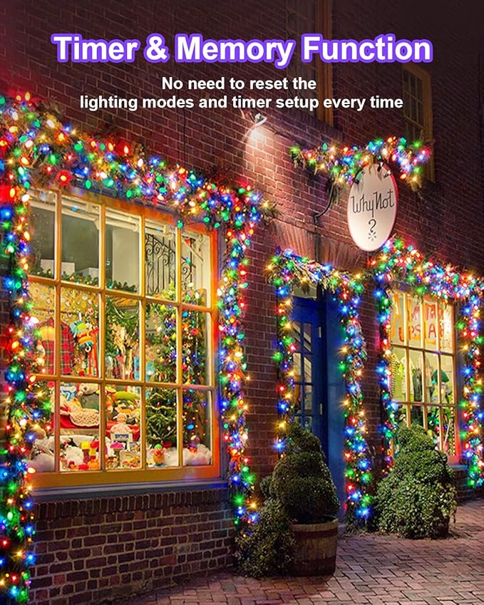 125FT 360 LED Christmas Lights, Plug in Christmas String Lights Connectable, Timer & Memory, Waterproof Twinkle Tree Light for Indoor Outdoor Patio Yard Holiday Decoration, Multicolor