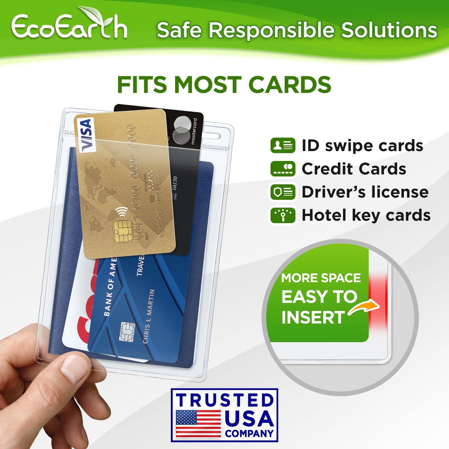 EcoEarth Passport & Identification Card Holders with Soft Edge (Clear, 4x6 Inch, 100 Pack), Extra Large Vertical ID Holder, Zipperless Plastic Name Badge Holders