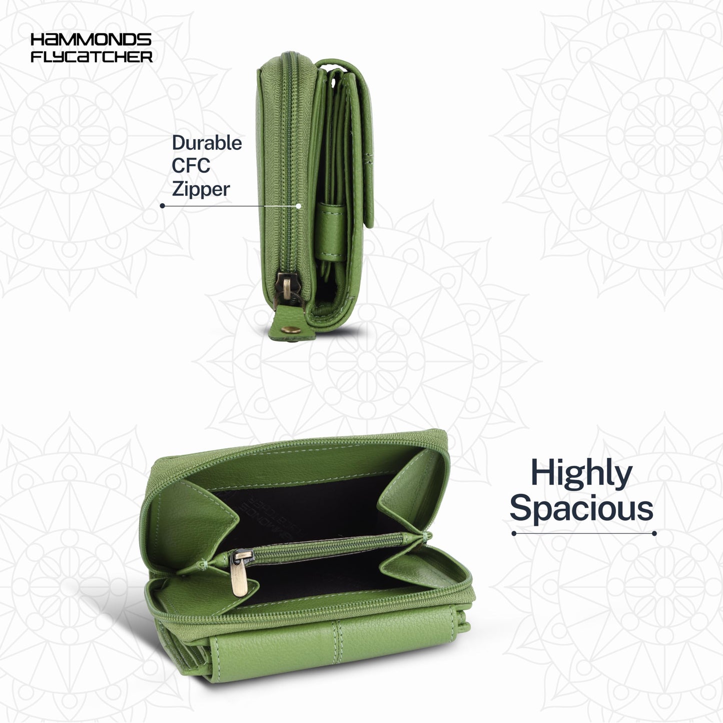 HAMMONDS FLYCATCHER Leather Ladies Wallet for Woman with 14 Card Slots - Clutch Purse for Women, Ladies Wallet for Women Stylish, Ladies Purse for Women Wallet, Purse for Woman, Emerald Green, M