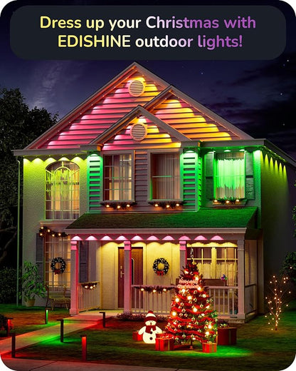 EDISHINE 60ft Permanent Outdoor Christmas Lights for House, 40 LED Eave Light with App/Remote, IP67 Smart RGB+IC+Warm/Cool White Holiday Light with 50 Scene Modes, Work with Alexa Google Assistant