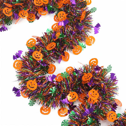 50 Ft Halloween Tinsel Garlands,Funny Pumpkin Bats Spider and Web Shiny Metallic Twist Foil Tinsel Garland Hanging Holiday Decorations for Home Indoor Outdoor Festivities Party Decor