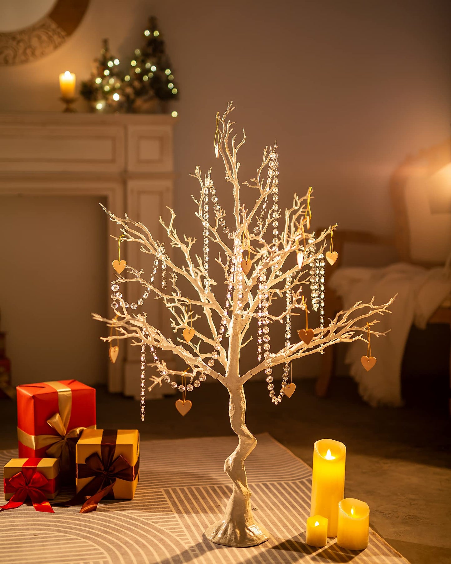 Sziqiqi Ornament Display Tree White Artificial Trees 3.4FT Tall Fake Decorative Manzanita Tree for Table Centerpiece Wedding Party Birthday Garden Christmas Decorations