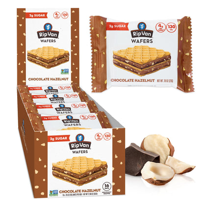 Rip Van Chocolate Hazelnut Wafer Cookies, Keto, Non-GMO, Healthy Snacks, Low Carb & Low Sugar (2g), Low Calorie, Vegan, 16 Count