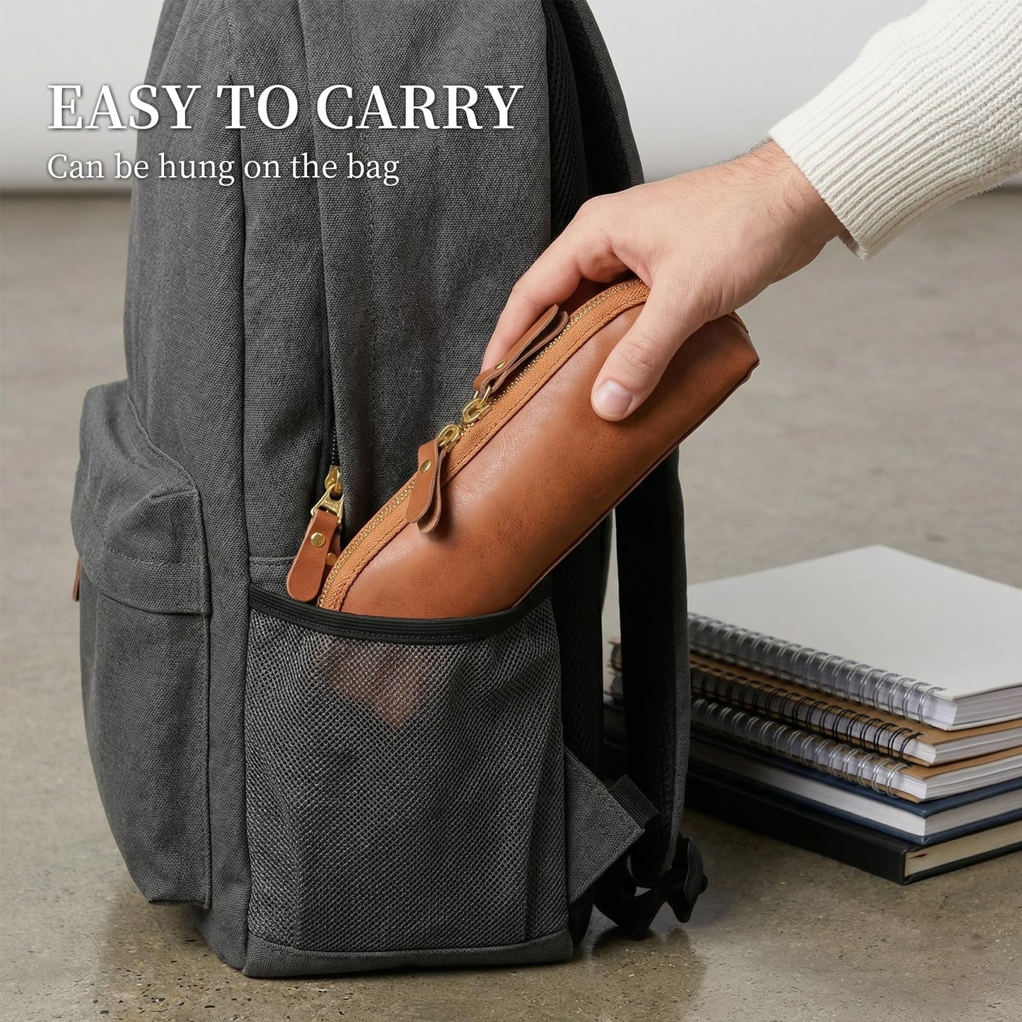NANRUIL Pencil Case Cover Genuine Leather Pencil Pouch with Zipper Pen Sleeve Bag,Simple Sturdy Pencil Box for Men and Women.Brown