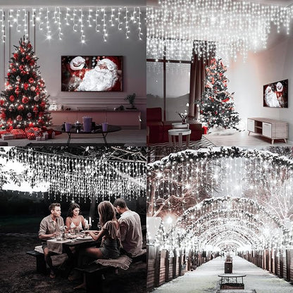 JXLEDAYY Christmas Lights Super Long 1280 LED 131 FT LED String Lights with 240 Drops Plug in 8 Modes Christmas Decoration for Holiday Wedding Party Bedroom Garden Patio Outdoor Indoor (Cool White)
