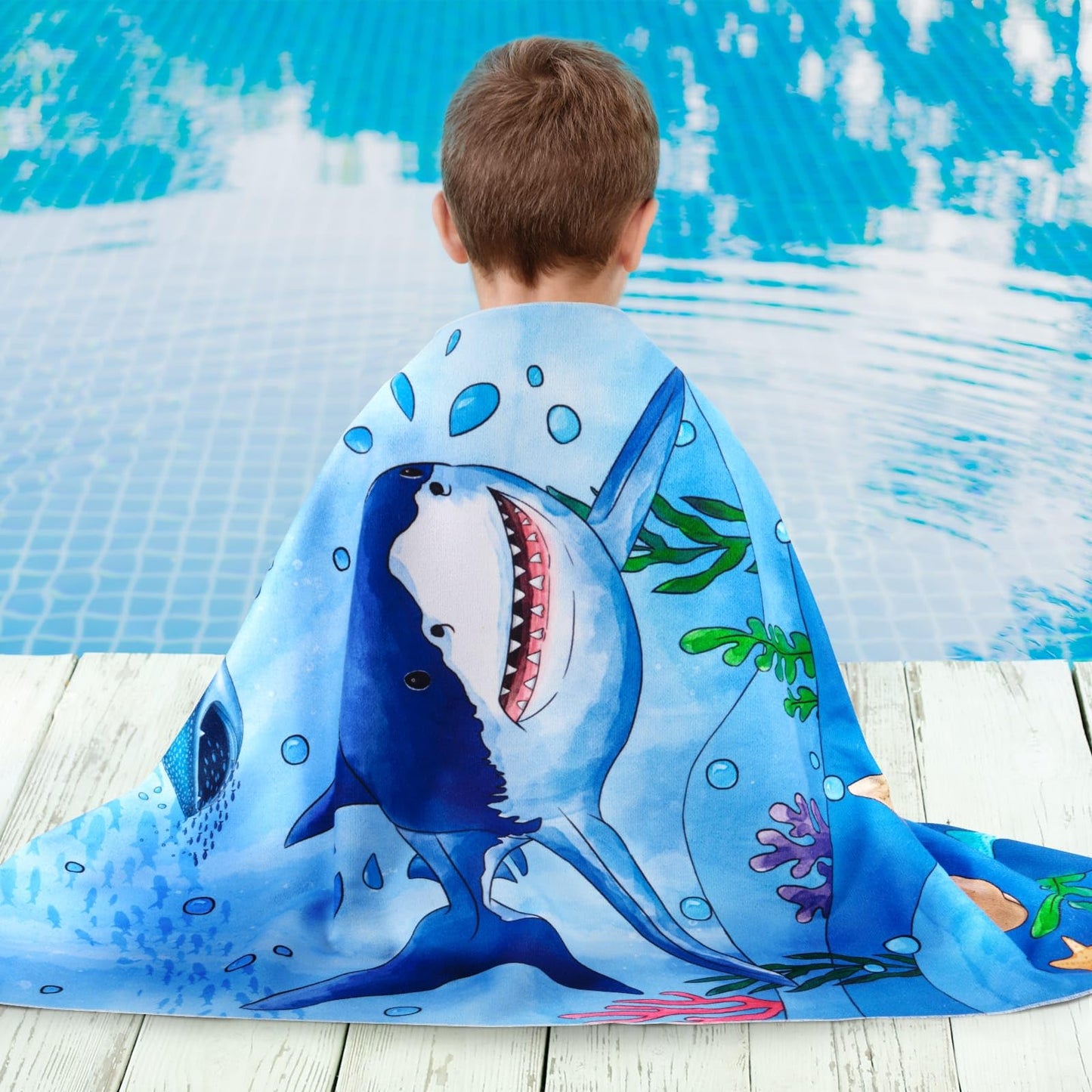 WERNNSAI Shark Kids Beach Towel for Boys - 30” x 60” Quick Dry Sand-Free Swim Towels for Boys Super Soft Absorbent Towel, Pool Camping Travel Bath Towel for Outdoor Sports Picnic