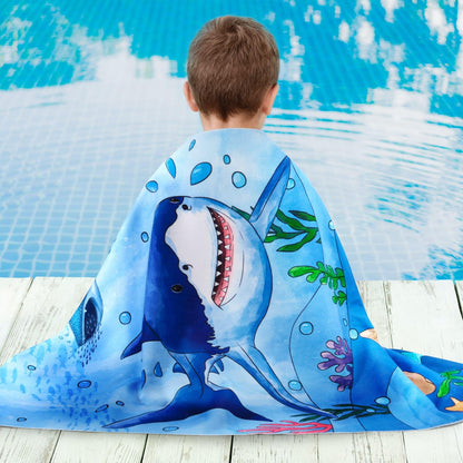 WERNNSAI Shark Kids Beach Towel for Boys - 30” x 60” Quick Dry Sand-Free Swim Towels for Boys Super Soft Absorbent Towel, Pool Camping Travel Bath Towel for Outdoor Sports Picnic