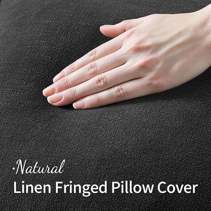MIULEE Decorative Throw Pillow Covers Neutral Linen Fringe Throw Pillows Euro Shams Set of 2 Black Boho Farmhouse Cushion Covers for Couch Sofa Bed Living Room Spring Home Decor 24x24 Inch