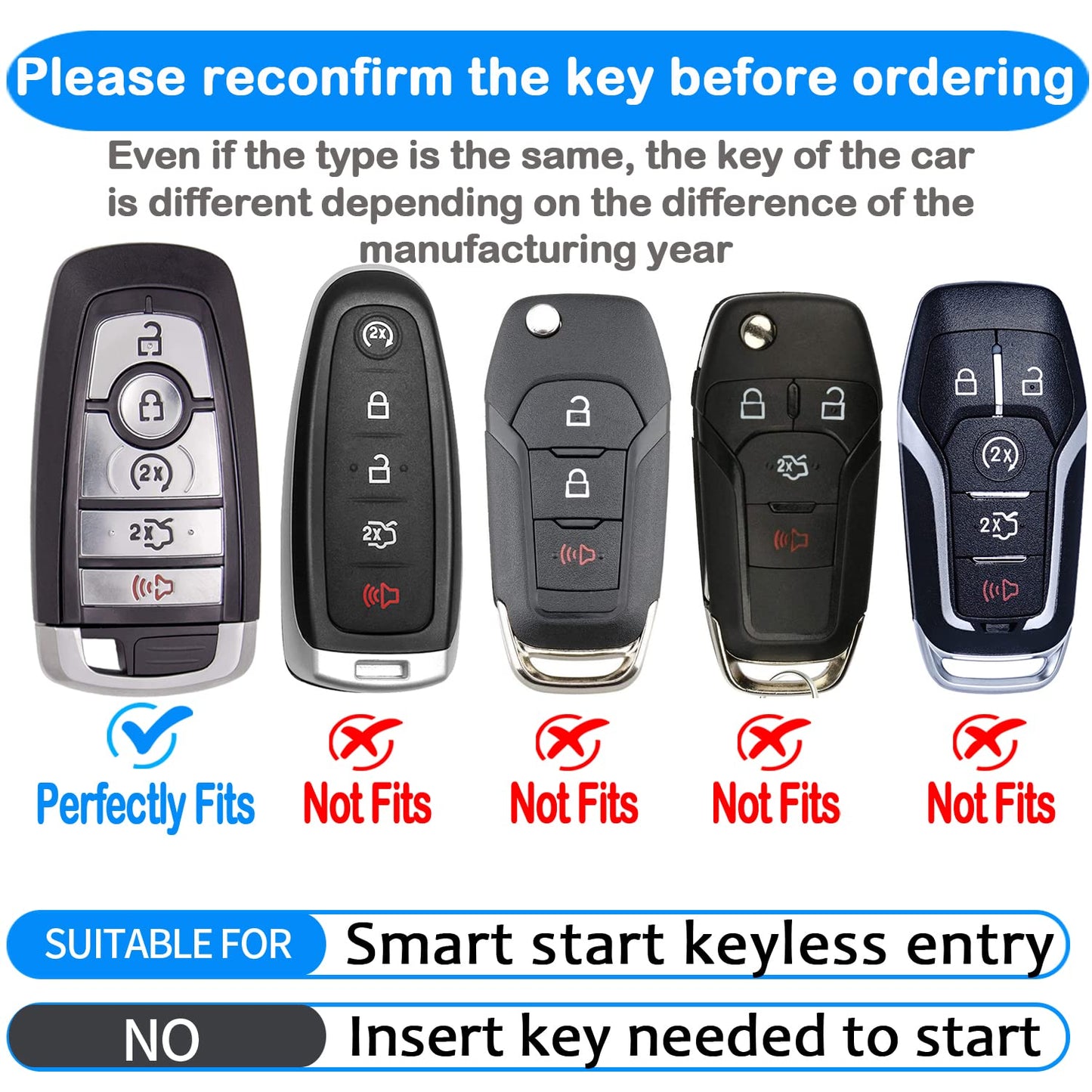 Tukellen for Ford Leather Key Fob Cover with Keychain Compatible with Ford Explorer Mustang Fusion Escape F150 F250 F350 F450 F550 Edge-Black
