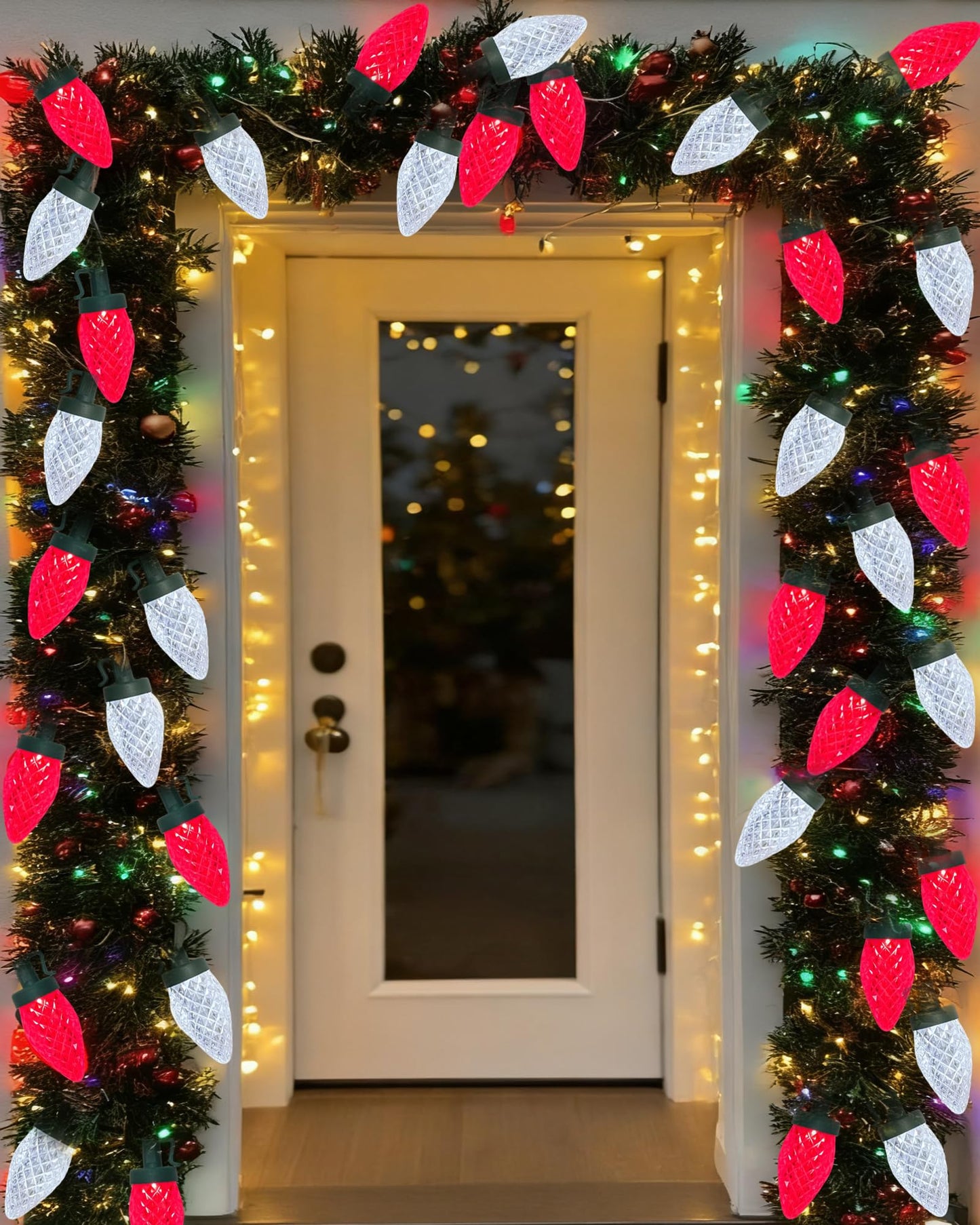 C9 Red White Christmas Lights Outdoor, 25Ft LED Strawberry Xmas Light 25 LED Shatterproof Bulb Lights, Plug in C9 Christmas String Light Connectable for Outside Indoor Home Porch Tree Xmas Decor