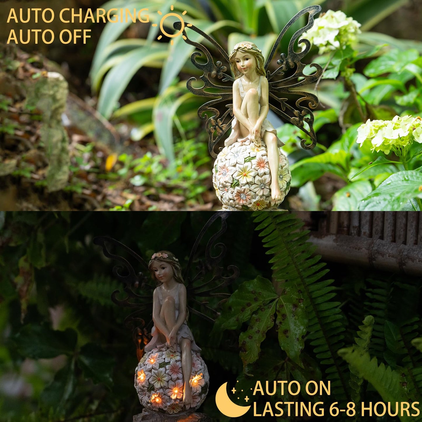 Solar Fairy Statue Garden Decor - Fairies and 7 LED Lights - Lawn Decor Statue for Patio, Balcony, Yard Ornament - Gifts for Mom Grandma Women