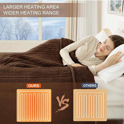Electric Blanket Twin 62"X84"- Soft Double Sided Sherpa Heated Blanket Twin with 5 Heatings Levels & 10 hrs Auto Shut Off, Fast Heating & ETL Certified, Gift for Women(Brown)