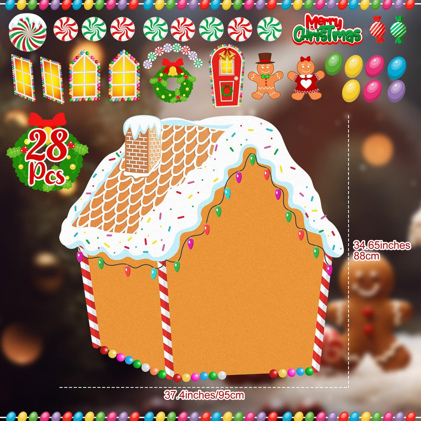 WovWeave DIY Felt Christmas Gingerbread House 3.1 x 2.9 ft with 28 Detachable Ornaments Christmas Crafts Gingerbread House Kit Xmas Gifts for Winter Holiday Party Home Door Wall Hanging Decorations