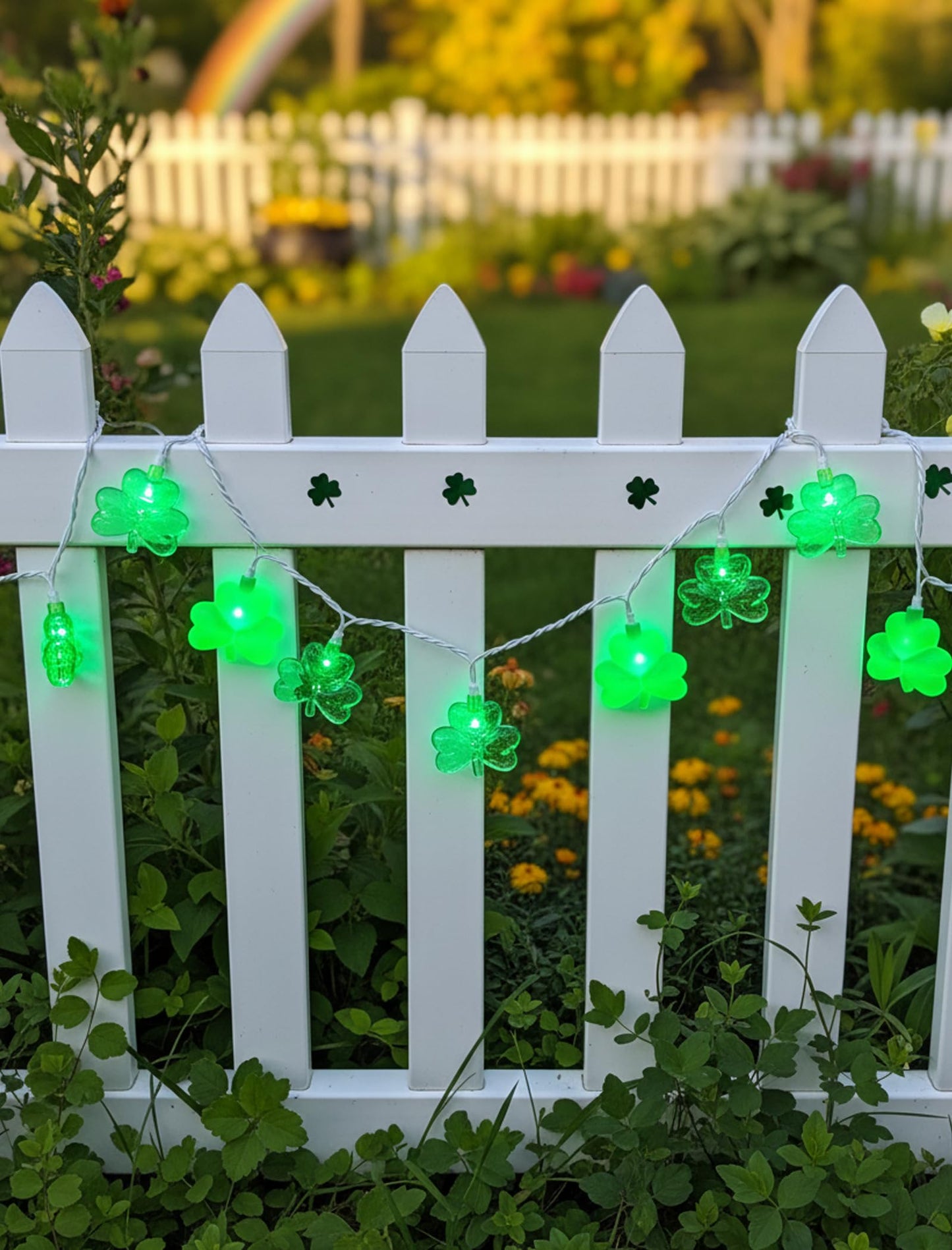 8.5Ft Shamrock String Lights Outdoor, St Patricks Day Decorations Lights with 10 LED Green Clover Lights, Plug in Shamrock Fairy Light for Window Patio Garden Party Irish St. Patricks Day, White Wire