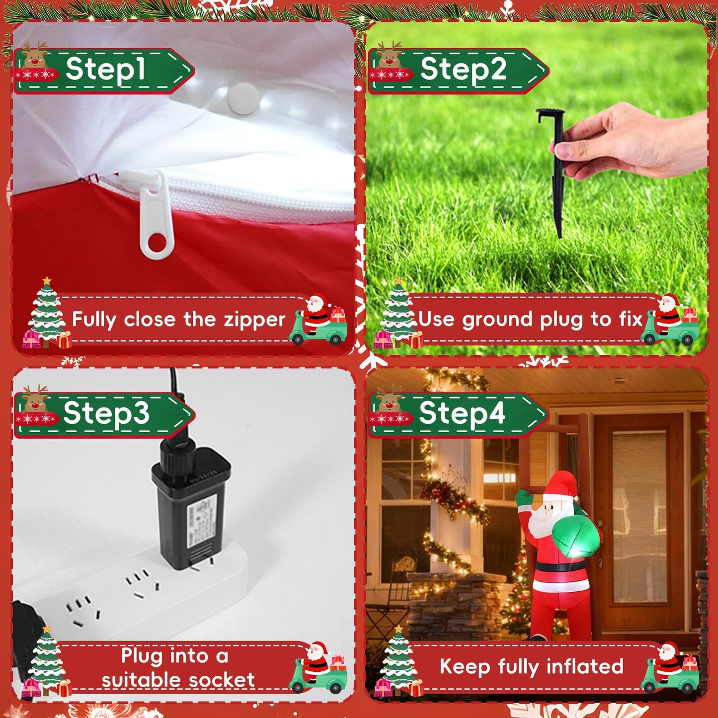 InfleasJoiy 8FT Santa Claus Climbing on Ladder Christmas Decoration with Built-in LED Lights, Christmas Outdoor Inflatable Decoration for Lawn, Yard, Garden, Patio