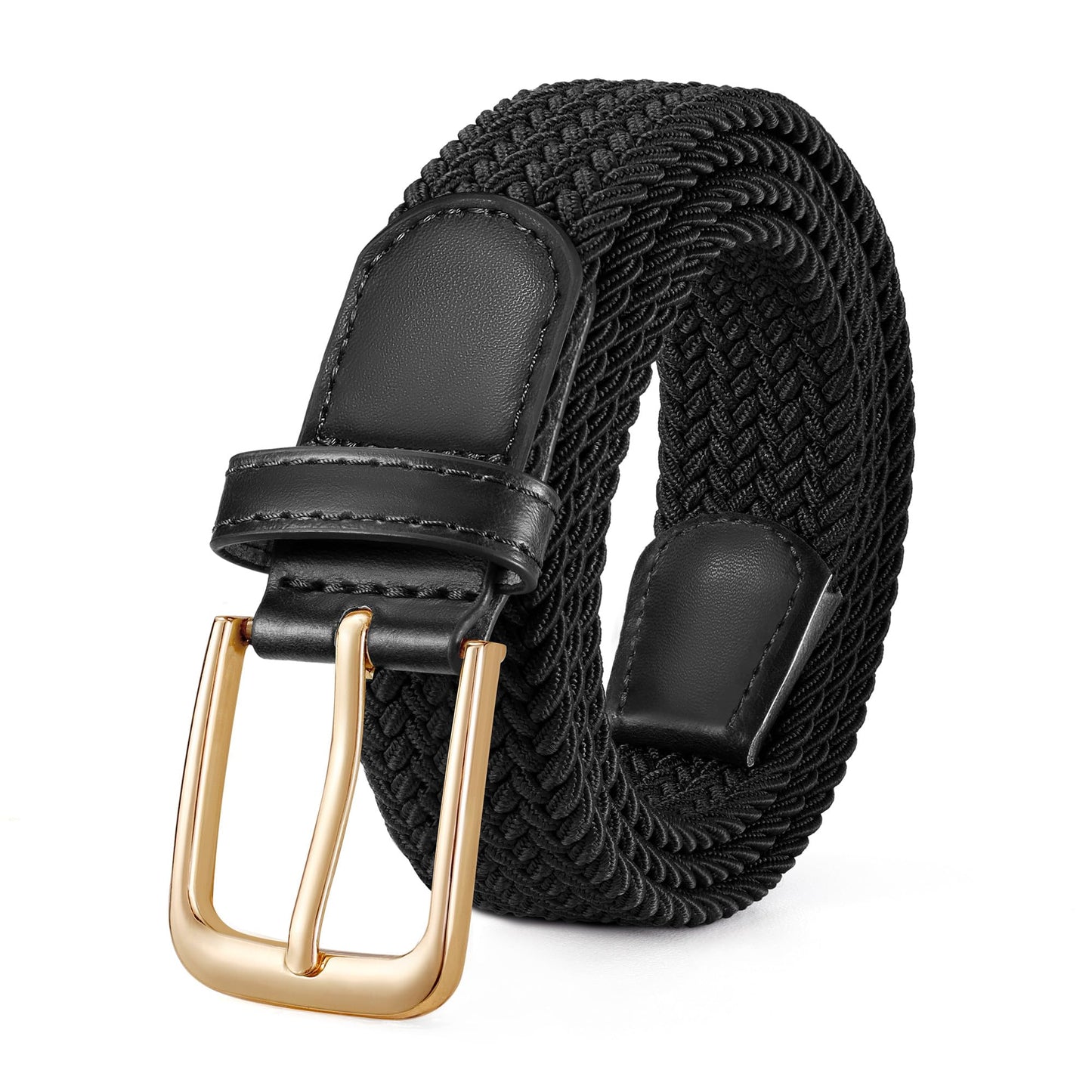 LEACOOLKEY Women’s Stretch Braided Belt Elastic Woven Casual Belt for Jeans Trousers & Golf Pants Black