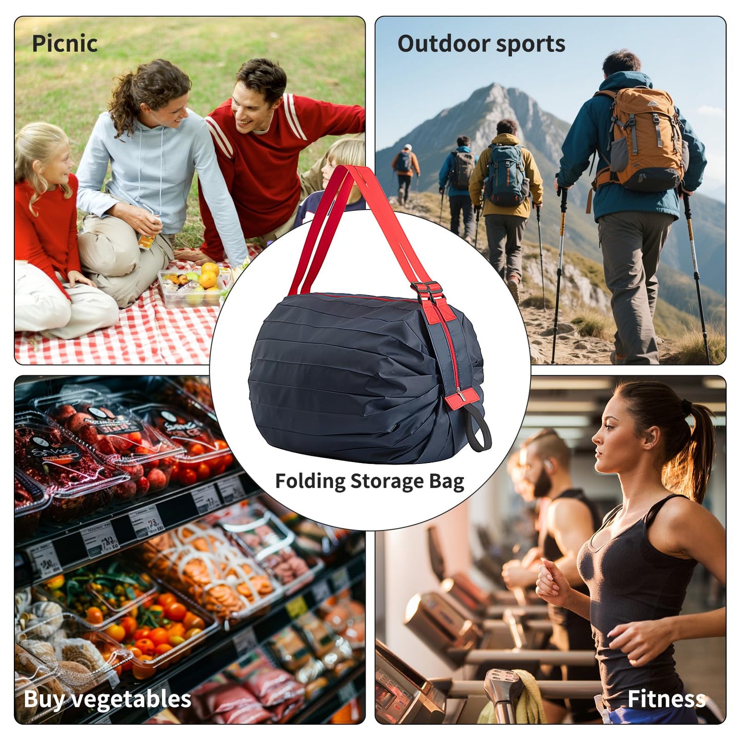 ACCADJEN Foldable Reusable Grocery Bags, Heavy Duty Waterproof Shopping Bags, Portable Travel Tote for Grocery, Beach, Camping