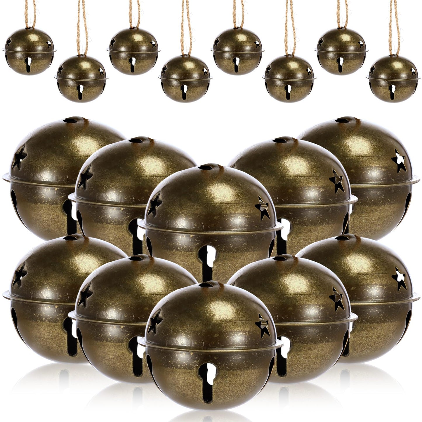 Zubebe Christmas Bells Jingle Bells Large 2.5 Inch Star Cutout Ornament for Crafts Christmas Tree Decor Gift Wrapping(Bronze,24 Pcs)