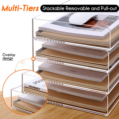 Paper Tray Organizer Clear Acrylic Desk Organizers and AccessoriesOffice Supplies Organization Stackable File Holder-Art Storage for School Classroom Workspace Letter Tray-2 Pack/2 Tier…