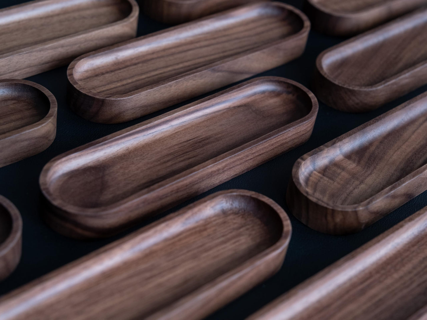 Timber Box Design Walnut Wood Pen Tray, Minimalist Oval Wooden Pencil Holder, Office Desk Organizer, Writing Instrument Rest, Work Student Teacher Gift