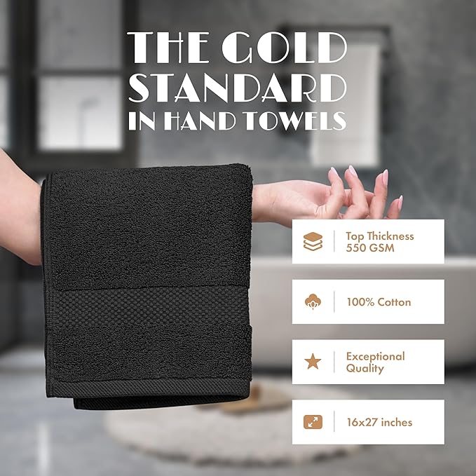 White Classic Black Hand Towels