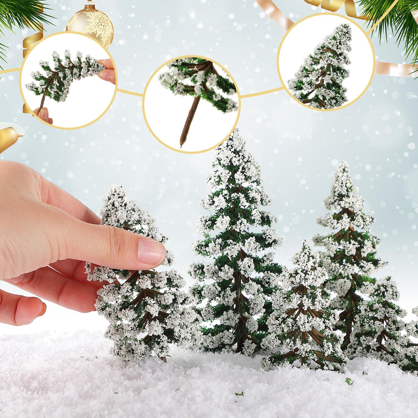 Skylety 35 Pieces Model Trees 6.3-1.2 Inch Mixed Miniature Trees Diorama Supplies Fake Plants Train Scenery Landscape Christmas Village Architecture DIY Crafts(Dark Green,Snowy Cedar)