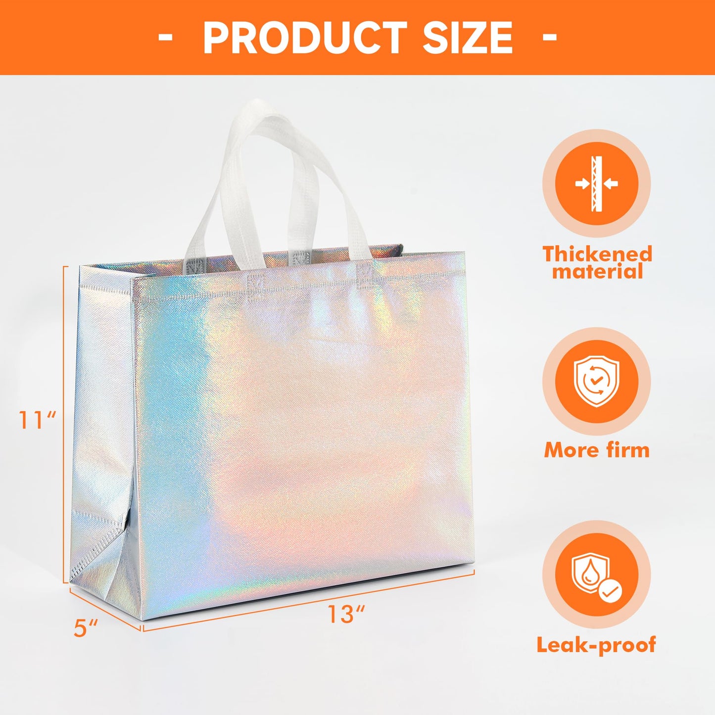 METAPRINT Large Reusable Gift Bags with Handles, 15 PCS Iridescent Party Favor Bags, 13x5x11 Inch Holographic Gift Bag Bulk for Birthday, Wedding, Goodie