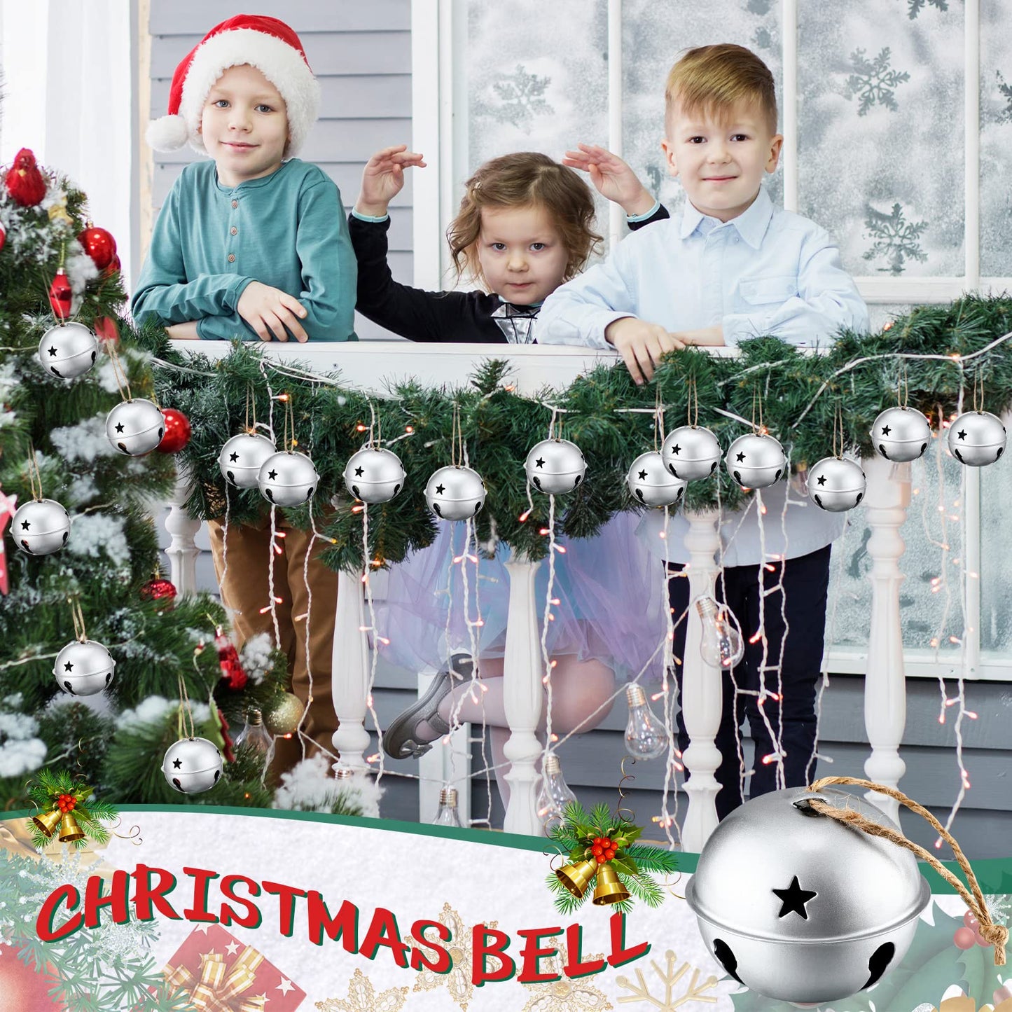 Zhengmy 8 Pcs Jumbo 3.15'' Christmas Star Cutouts Bells for Craft Large Bells Xmas Ornament Christmas Tree Decor (Silver)