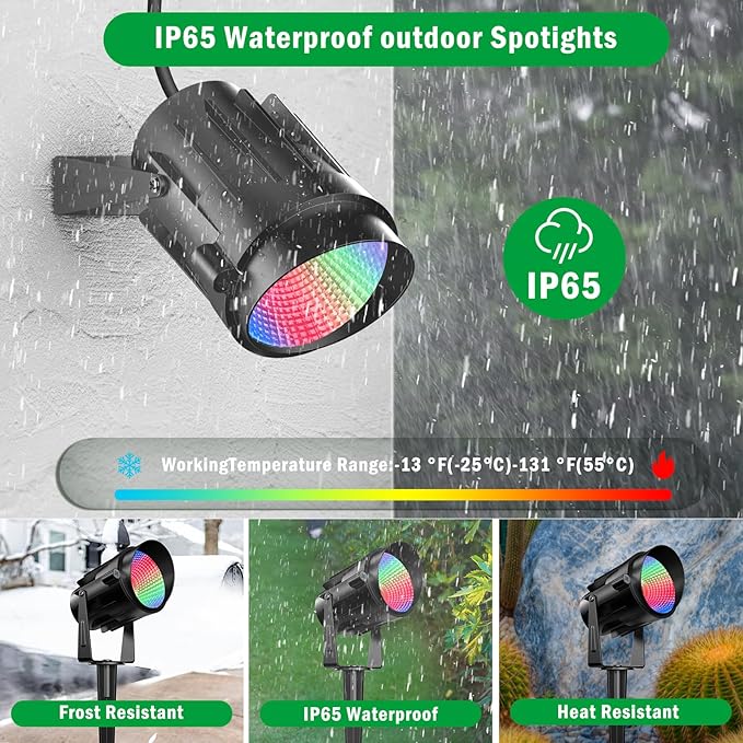 Christmas Halloween Outdoor Spot Lights RGB Spotlight 12W Color Changing Landscape Lights for Tree Yard Garden, 120V Waterproof Landscape Outdoor Spotlight with Remote Control (2 Pack)
