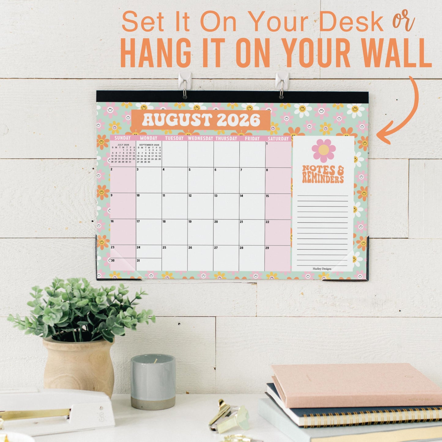 Hadley Designs Large Teacher Desk Calendar 2026-2027 - Desktop Calendar 2026, 18-Month Desk Calendars for Home, Office & Classroom, Cute Classroom Must Haves, Teacher Appreciation Gifts