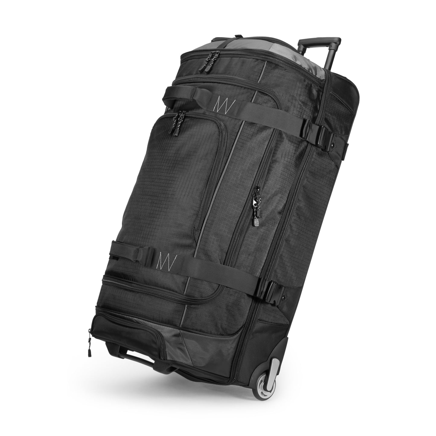 Amazon Basics 35-inch Large Rolling Duffel Bag with Wheels and Handle, Travel Duffle with Durable Ripstop Polyester Material, 2 Layers of Storage Space, Multiple Interior and Exterior Pockets, Black