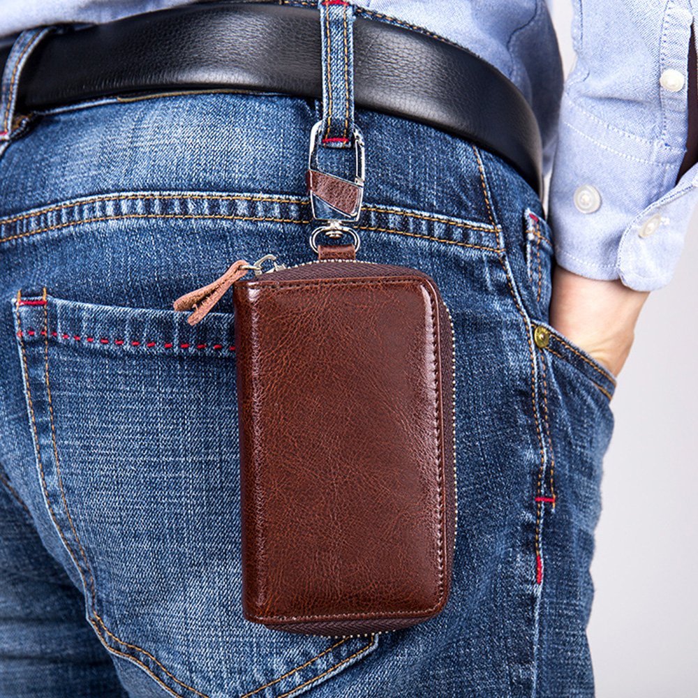 Zitokin Large Leather Key Case Wallet with 12 Hooks & 1 Keychain/Ring for Men or Women (Coffee)