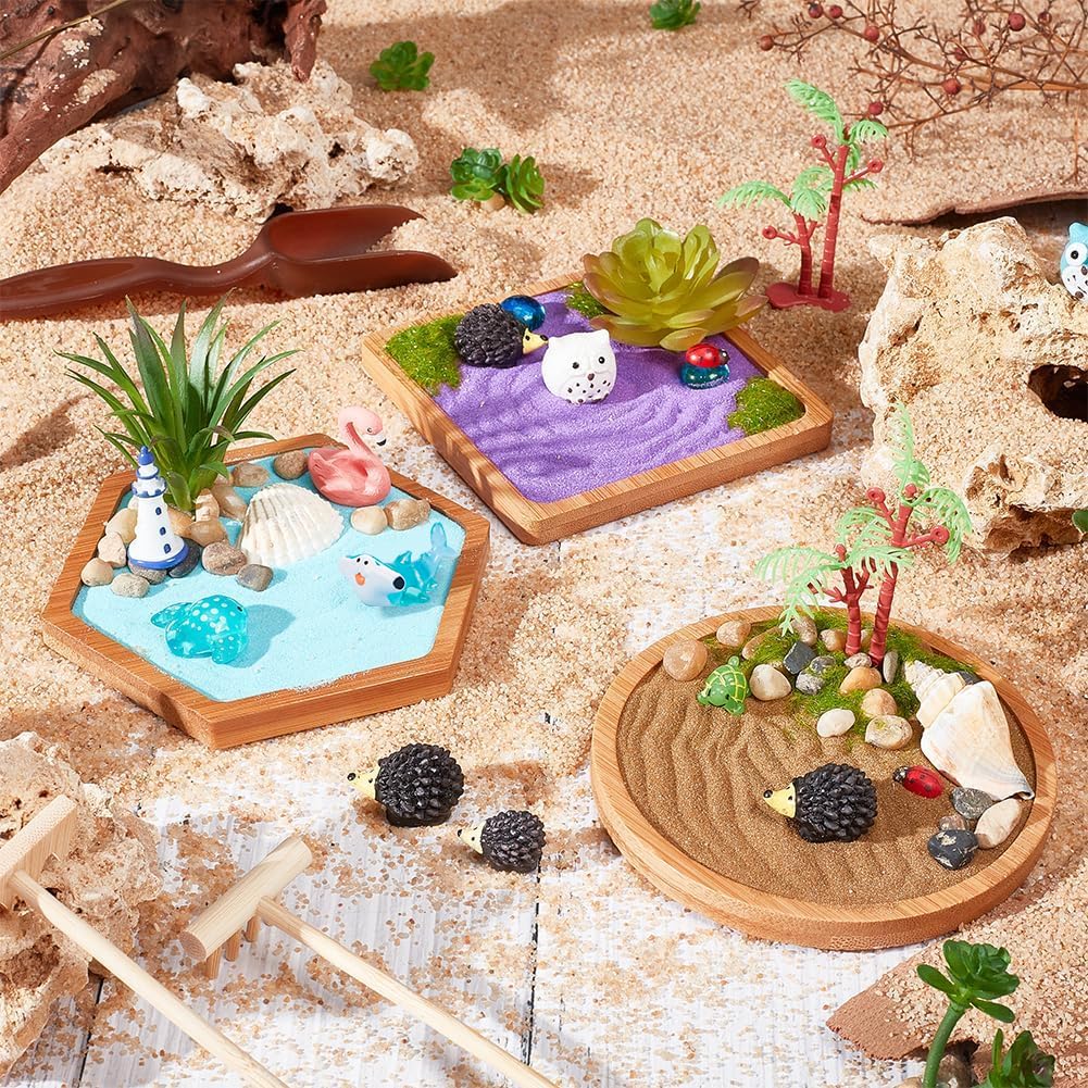 WEBEEDY Japanese Miniature Zen Garden Kit Miniature Ocean Beach Sandbox Decorations Mini Zen Garden Accessories for Christmas Home Office Desktop Decor Gift,Diameter 4/4.2/4.4"(10/10.5/11cm)