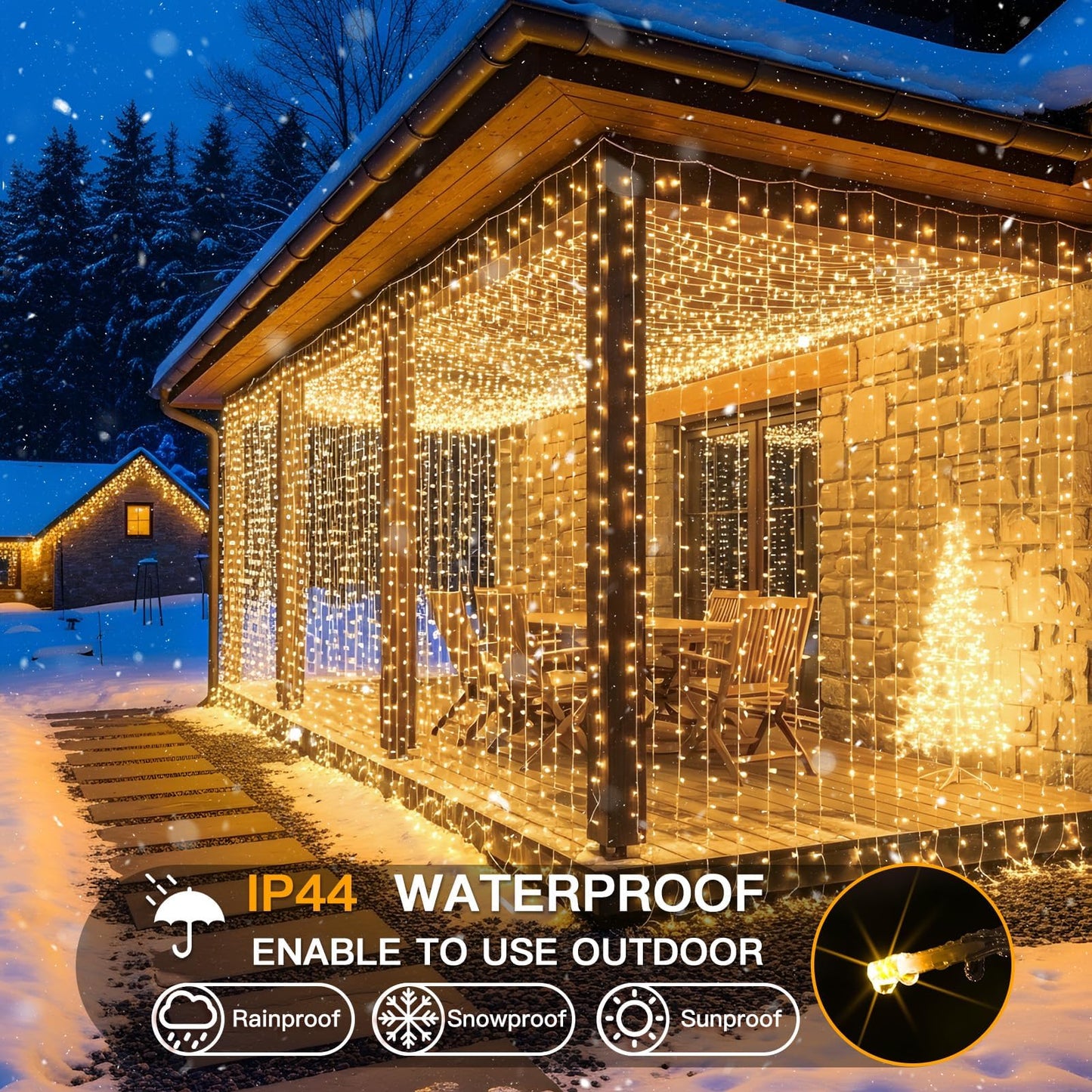 suddus 900 LED Christmas String Lights Outdoor, 9.8x29.5ft Curtain Lights Plug in with Remote,Wall Hanging Lights for Christmas,Dorm,Wall,Window,Wedding,Party,Birthday Decor,Warm White