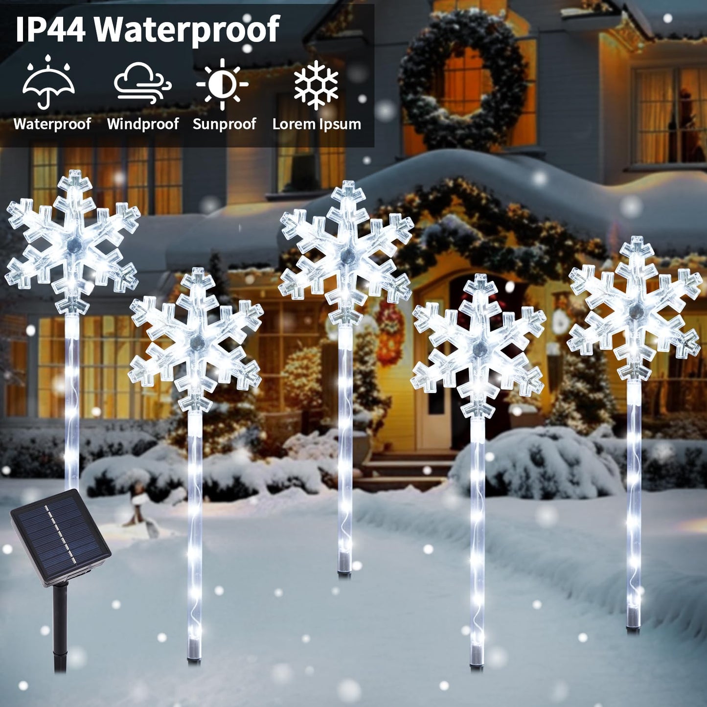 BRIGHTDECK Solar Christmas Snowflake Pathway Lights, Set of 10 Outdoor Garden Lights Decorations，Waterproof Stake Decorative Light for Yard Lawn Porch Walkway Decor (Cool White, 10 Pack)