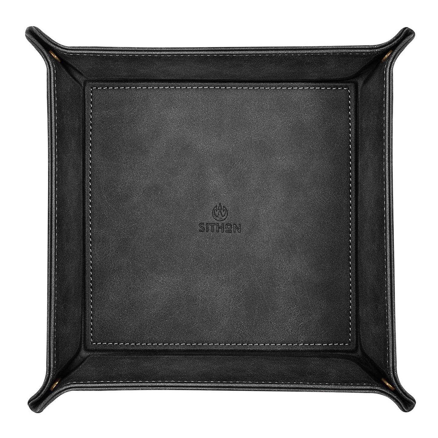 SITHON Valet Tray Desktop Storage Organizer – Premium PU Leather Catchall Bedside Vanity Tray Nightstand Caddy Holder for Keys, Phone, Wallet, Coin, Jewelry, Valentine's Day Gift, Black