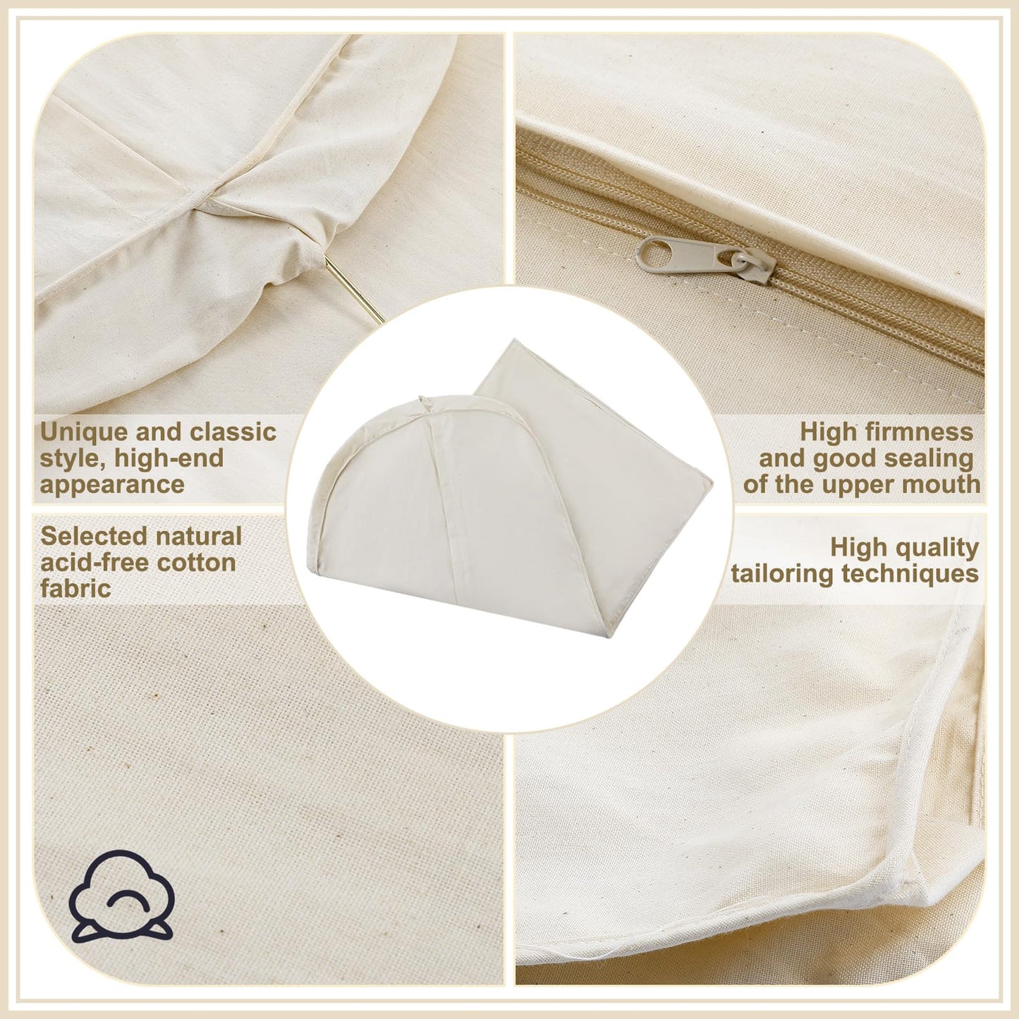 GliCraft 42 Inch Acid Free Cotton Muslin Suit Garment Bag Long Dress Suit Storage Box Closet Organizer for Suits, Coats, Travel Bag