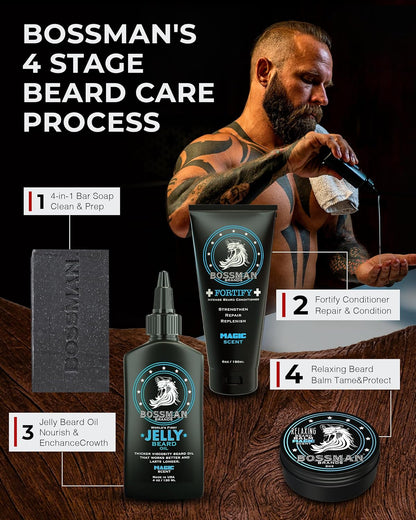 Bossman Jelly Beard Oil for Men (4 oz, Magic Scent) – Softens, Moisturizes & Conditions with Natural Ingredients