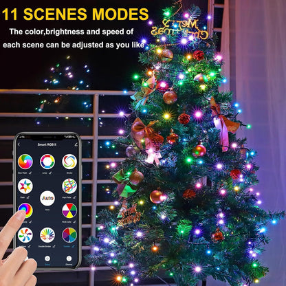 PMS Smart WiFi LED Christmas Lights, APP-Controlled RGB Fairy String Lights, Ideal for Xmas Tree, Garden, Home, Party, Halloween Festival Deco (33ft-100LED)