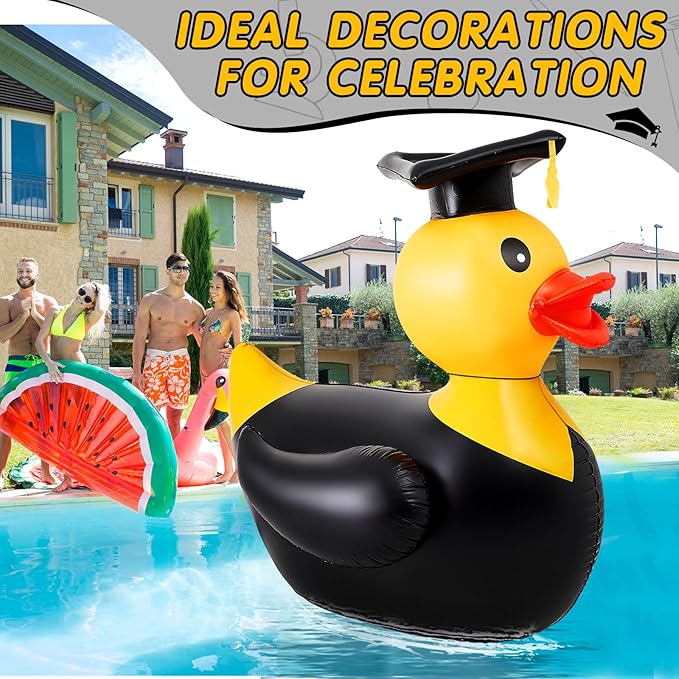 Hungdao 1 Pack 5 ft Graduation Giant Inflatable Decor Duck Large Grad Inflatable Duck with Cap and Gown Pool Float Blow up Congrats Pool Float for 2025 Graduation Party Decoration