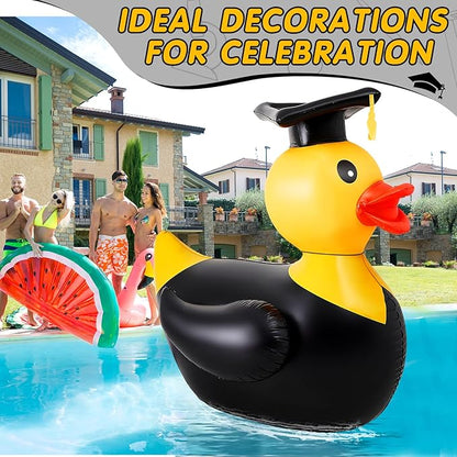 Hungdao 1 Pack 5 ft Graduation Giant Inflatable Decor Duck Large Grad Inflatable Duck with Cap and Gown Pool Float Blow up Congrats Pool Float for 2025 Graduation Party Decoration