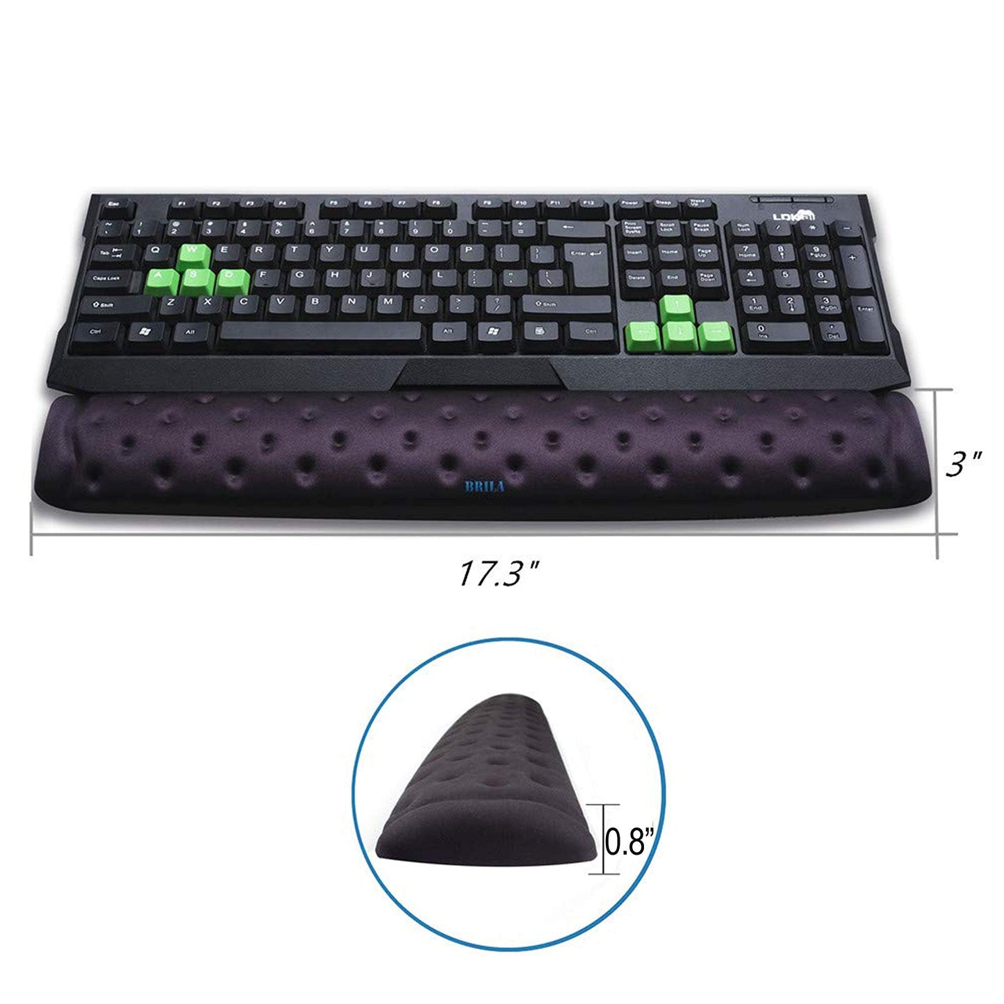 BRILA Keyboard Wrist Rest Support Cushion Pad for Computer, Laptop, Office Work, PC Gaming - Memory Foam Gel with Massage Holes Design - Non-Slip Easy Typing Wrist Pain Relief (Black Keyboard Pad)