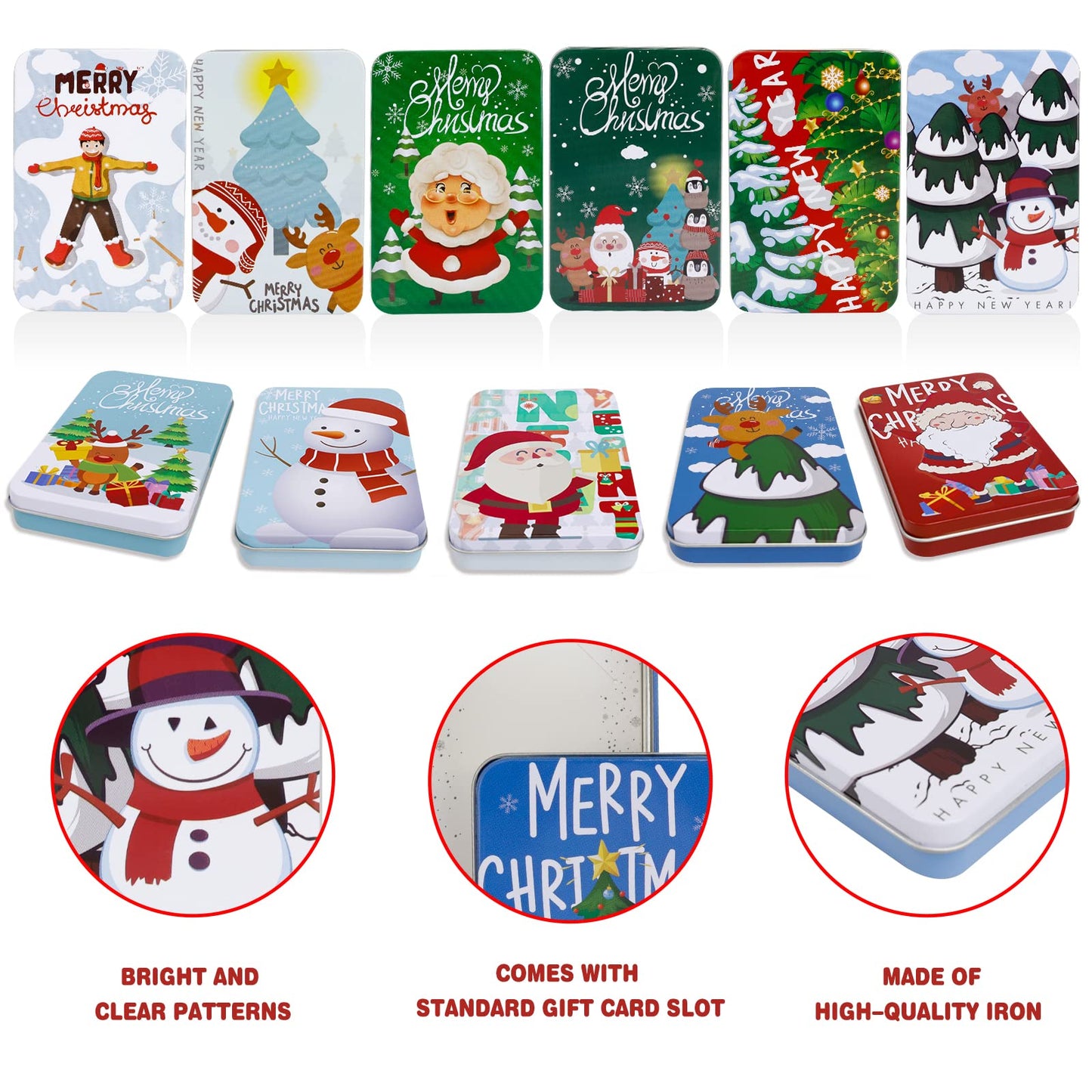 MGparty 12 PCS Christmas Gift Card Tin Boxes For Christmas Greeting Cards, Christmas Metal Tin Small Gift Boxes With Lids For Xmas Stocking Stuffers Party Favors,Christmas Holiday Gift Box Set
