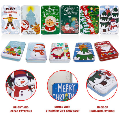 MGparty 12 PCS Christmas Gift Card Tin Boxes For Christmas Greeting Cards, Christmas Metal Tin Small Gift Boxes With Lids For Xmas Stocking Stuffers Party Favors,Christmas Holiday Gift Box Set